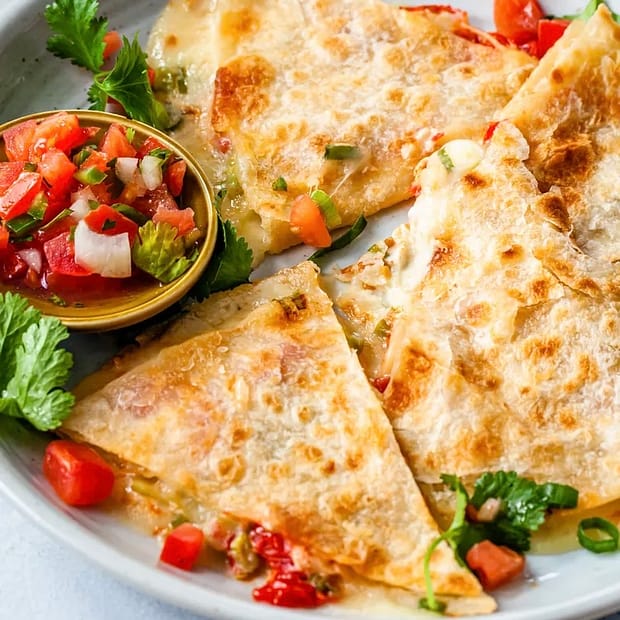 Vegetarian quesadilla with melted cheese, beans, and vegetables
